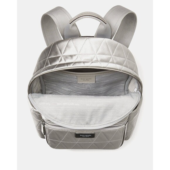 New Kate Spade Sam Icon Quilted Satin Small Backpack Silver - Picture 6 of 7